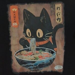 Black Cat Ramen Graphic T-Shirt NWOT L